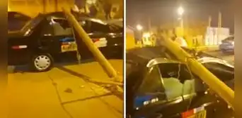 SJM: poste de telefonía cayó sobre vehículo donde se encontraba una familia que se salvó de morir SJM: poste de telefonía cayó sobre vehículo donde se encontraba una familia que se salvó de morir