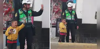 PNP Chachapoyas: niño ayuda a policía a dirigir el tránsito y escena conmueve a usuarios PNP Chachapoyas: niño ayuda a policía a dirigir el tránsito y escena conmueve a usuarios
