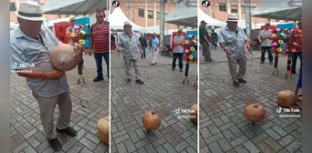 ¿Recordó su niñez? Adulto mayor hace bailar un enorme trompo y se gana las palmas en redes
