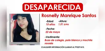 SMP: madre busca a su hija de 15 años que desapareció camino a su colegio SMP: madre busca a su hija de 15 años que desapareció camino a su colegio