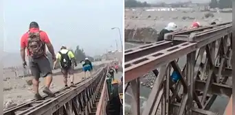 Ate: ciudadanos arriesgan su vida y cruzan puente cercano a la Ramiro Prialé sobre las barandas Ate: ciudadanos arriesgan su vida y cruzan puente cercano a la Ramiro Prialé sobre las barandas