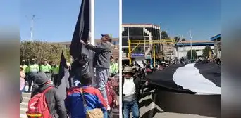 Puno: deudos de fallecidos en protestas contra Dina Boluarte izaron bandera blanca y negra Puno: deudos de fallecidos en protestas contra Dina Boluarte izaron bandera blanca y negra