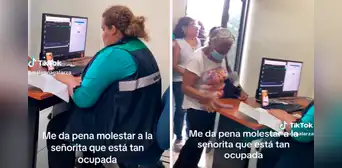 Captan a mujer viendo su serie en el celular pese a larga fila de personas esperando por atención Captan a mujer viendo su serie en el celular pese a larga fila de personas esperando por atención