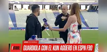 La divertida interrupción de Guardiola al Kun Agüero en vivo: "Te llevas a todos a Miami"