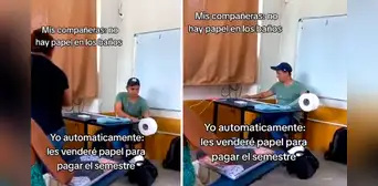 Joven ve que no hay papel higiénico en su instituto y lleva rollo gigante para la venta Joven ve que no hay papel higiénico en su instituto y lleva rollo gigante para la venta