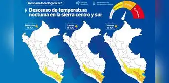 Senamhi advierte un descenso de temperatura por las noches en la sierra centro y sur