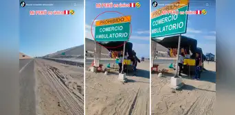 Vendedora instala su puesto al lado de letrero que prohíbe el comercio ambulatorio: “Sin miedo al éxito”