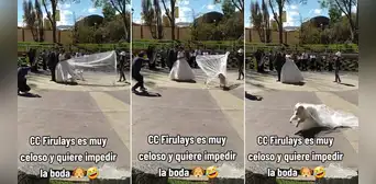 Perrito le quita el velo a la novia en plena sesión de fotos: “El Firulais se opone”