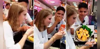 Joven ucraniana prueba comida peruana en mercado y tiene inesperada reacción: “Me muero”