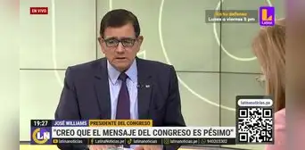 José Williams y su crítica por blindaje a 'mochasueldos': "El mensaje del Congreso es pésimo" José Williams y su crítica por blindaje a 'mochasueldos': "El mensaje del Congreso es pésimo"