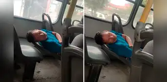 Peruano sorprende a usuarios de transporte público en Lima al dormir en curioso asiento