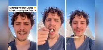 Español prueba queso helado en Arequipa y su reacción es viral en TikTok