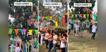 ¿Yunza gamer?: captan a jóvenes bailando alrededor de árbol decorado con juegos electrónicos
