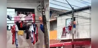 Familia usa cables de luz pública para secar su ropa en Iquitos