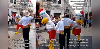 Pollo de Norky’s se une a fiesta de Santiago en Jirón de la Unión y hace reír con su baile Pollo de Norky’s se une a fiesta de Santiago en Jirón de la Unión y hace reír con su baile