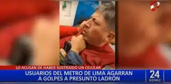 Pasajeros del Metro de Lima golpean a presunto ladrón de celulares Pasajeros del Metro de Lima golpean a presunto ladrón de celulares
