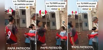 Abuelito enseña a sus nietos a izar la bandera del Perú y usuarios lo felicitan: “Buen ejemplo” Abuelito enseña a sus nietos a izar la bandera del Perú y usuarios lo felicitan: “Buen ejemplo”