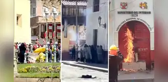 Protestas en Perú: manifestantes queman puerta de prefectura en Huancavelica y se enfrentan a PNP Protestas en Perú: manifestantes queman puerta de prefectura en Huancavelica y se enfrentan a PNP