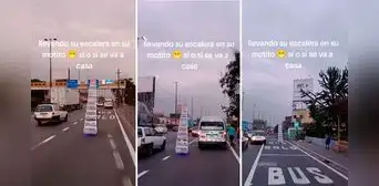 Joven lleva una escalera en su moto en plena Panamericana Norte y redes estallan: "Solo en Perú" Joven lleva una escalera en su moto en plena Panamericana Norte y redes estallan: "Solo en Perú"