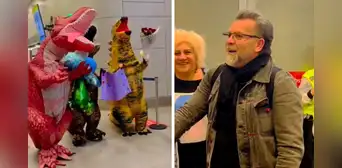 Hijos se disfrazan de dinosaurios para recibir a su papá en aeropuerto: "Somos una familia feliz" Hijos se disfrazan de dinosaurios para recibir a su papá en aeropuerto: "Somos una familia feliz"