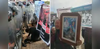 Puno: familiares de asesinados por represión policial se enfrentan a PNP en medio de desfile Puno: familiares de asesinados por represión policial se enfrentan a PNP en medio de desfile