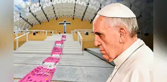 Colocan alfombra de 'billetes' de 500 euros en protesta por visita del papa Francisco a Portugal