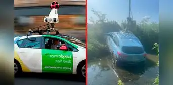 Carro de Google Street View cae en un arroyo tras persecución con la Policía por ir a 160 km/h