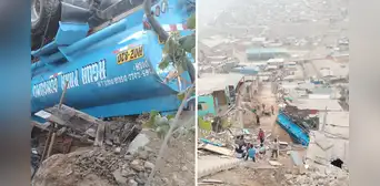 Puente Piedra: camión cisterna de agua cayó sobre 3 viviendas y las destruyó luego de despistarse Puente Piedra: camión cisterna de agua cayó sobre 3 viviendas y las destruyó luego de despistarse