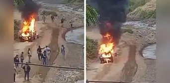 Camioneta que trasladaba a policías es quemada por contrabandistas en Piura Camioneta que trasladaba a policías es quemada por contrabandistas en Piura