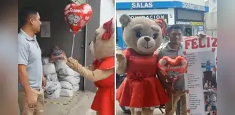 Mujer sorprende a su esposo con globos y muñeco de amor en la puerta de su trabajo: “¡Qué romántico!” Mujer sorprende a su esposo con globos y muñeco de amor en la puerta de su trabajo: “¡Qué romántico!”