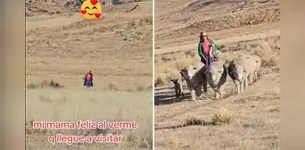 Joven sorprendió a su mamá que vive en el campo y ella corre a su encuentro: “Hermoso”