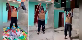 Mujer sorprende al fabricar un cordel de bolsas para tender ropa: “Inteligente y creativa”