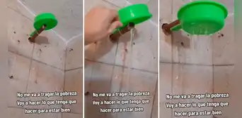 Convierten un colador en el cabezal de una ducha y redes estallan: “No me va a tragar la pobreza”