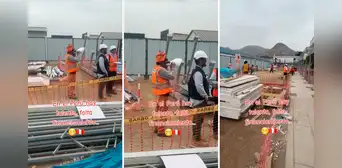 Obrero utiliza cono de papel y hace sonido de sirena para que sus compañeros evacuen en simulacro