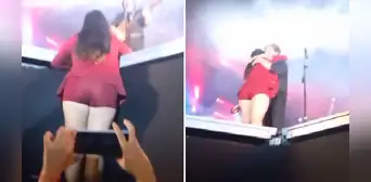 Joven trepa al escenario sin zapatos para abrazar a William Luna en Tarapoto Joven trepa al escenario sin zapatos para abrazar a William Luna en Tarapoto