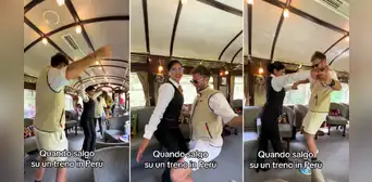 Trabajadora de tren en Cusco saca los 'pasos prohibidos' y se luce bailando con turista: “Chamba es chamba”
