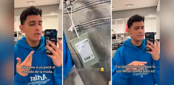 Joven va a tienda y se impresiona por precio de pantalón con singular modelo Joven va a tienda y se impresiona por precio de pantalón con singular modelo