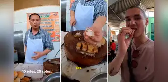 Danés visita mercado del Callao y queda fascinado con chicharrón de cerdo: “Muy bueno”