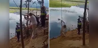 Viceministra de Turismo cae a laguna cuando trataba de balancearse en una soga en Pasco Viceministra de Turismo cae a laguna cuando trataba de balancearse en una soga en Pasco