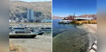 Sequía provocó que lago Titicaca se aleje 40 metros de su orilla original Sequía provocó que lago Titicaca se aleje 40 metros de su orilla original