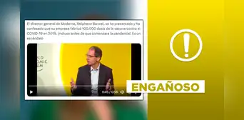 El CEO de Moderna no dijo que ya se contaba con “100.000 dosis de la vacuna COVID-19” antes de la pandemia El CEO de Moderna no dijo que ya se contaba con “100.000 dosis de la vacuna COVID-19” antes de la pandemia