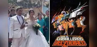Novia fanática de 'Los caballeros del Zodiaco' desata furor al casarse con opening 'Saint Seiya' en Puno Novia fanática de 'Los caballeros del Zodiaco' desata furor al casarse con opening 'Saint Seiya' en Puno