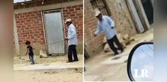 Niño usa un palo para guiar a adulto mayor con discapacidad visual en Piura Niño usa un palo para guiar a adulto mayor con discapacidad visual en Piura