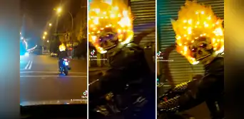 Taxista queda en shock al ver a ‘Ghost Rider’ circulando en moto por las calles de Chile