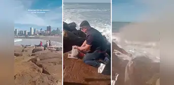 Lanza cenizas de su abuelo al mar, pero viento frustra su despedida: “Lo llevará en el corazón y los pulmones”