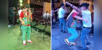 ¡Se lució! Chechito se puso un pañuelo, chaleco y sacó sus mejores pasos de huaylash en Huancayo