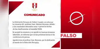 La FPF no anunció que aceptó la renuncia de Juan Reynoso: el comunicado es falso La FPF no anunció que aceptó la renuncia de Juan Reynoso: el comunicado es falso