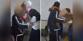 Padre se disfraza de oso para sorprender a quinceañera en colegio de Iquitos: “Me sacó las lágrimas”