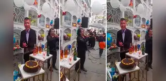 Familia lleva figura de cartón de fallecido a cementerio y celebra su cumpleaños con ‘Chacalón’