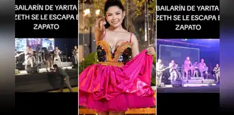 Bailarín de Yarita Lizeth hace salto prohibido y su zapato salió volando: público se lo devolvió